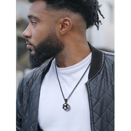 TenrSteel Black Soccer Football Pendant Chain Stainless Steel Sports Jewelry Gift Soccer Charm Necklace