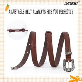 LEACOOLKEY Girls Leather Skinny Belt with Western Buckle for Dress Kids Adjustable Thin Waist Belt for Jeans