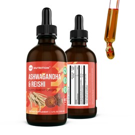 360 Nutrition Ashwagandha & Reishi Root Supplement Drops for Stress Relief, Stamina & Longevity, and Energy Support - Vegan Non-GMO Adaptogenic - 4 fl oz, 60 Servings