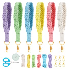 INFUNLY 6 Sets Macrame Lanyard Kit Macrame Wristlet Keychain Kit for Adults Beginners Boho Key Chain Bracelet DIY Making Kit Key Strap Lanyard Supplies for Car Key Wallet Purse Phone