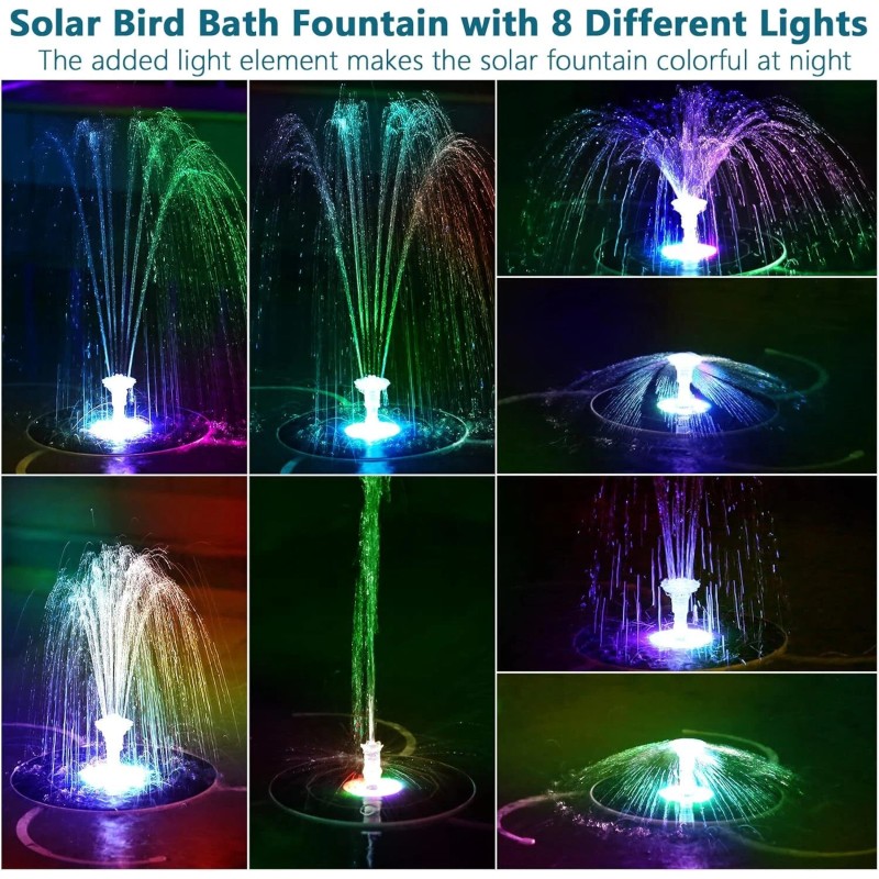 AISITIN 6.5W Solar Fountain Pump with Colorful LED Lights 3000mAh