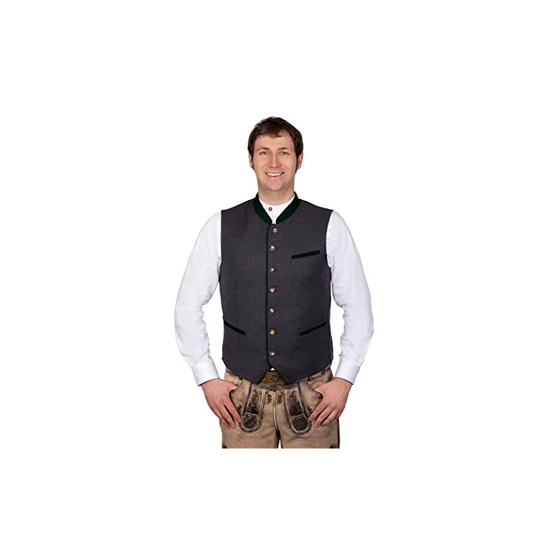 Roland Elegant Soft Wool Costume Gilet Grey with Green Piping