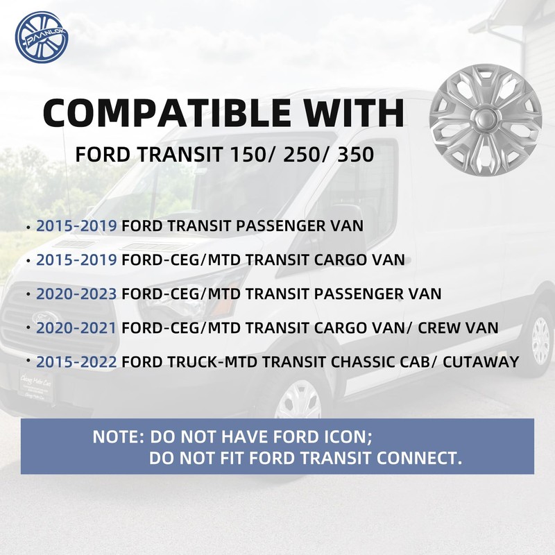 Paanlok Commercial-Grade Wheel Covers for Ford Transit T150/T250/T350/T350HD 2015-2025 |
