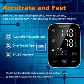 CareLiving Blood Pressure Monitor, Upper Arm Blood Pressure Monitors for Home Use, 2x199 Readings Memory, Adjustable Arm Cuff 8.7"-16.5", Large Display with LED Background, Light Storage Bag