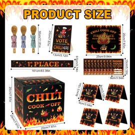 81 Pcs Chili Cook off Decorations Include 1 Ballot Box 50 Pcs Voting Cards 3 Chili Champion Wooden Serving Spoons Wooden Sign 20 Place Cards 3 Certificates 3 Award Sashes for Party Supplies