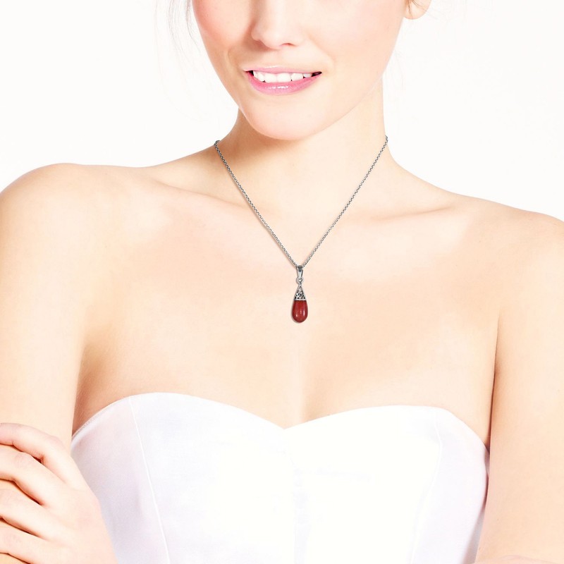 AeraVida Filigree Swirl Teardrop Reconstructed Red Coral Inlay .925 Sterling