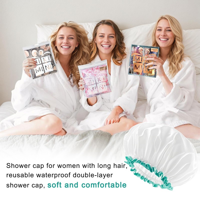 MUNSKT 2 PCS White Shower Cap for Women,Reusable Shower Cap