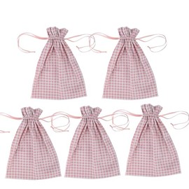 Meseey 5 Pcs Large Buffalo Plaid Burlap Bags with Drawstring Gift Bags Gingham Sacks Bags Gift Pouch Bag for Easter Spring Birthday Baby Shower (6Wx8L, pink-white plaid)