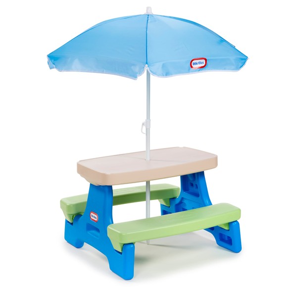 Little Tikes Easy Store Picnic Table with Umbrella, Multi Color, 42.00''L x 38.00''W x 19.75''H