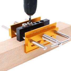 AUTOTOOLHOME Self Centering Doweling Jig Plus 6 inch Widen Wood Dowel Jig Kit Drill Jig for Straight Holes 6 Drill Guide Bushings Set Woodworking Joints Tools