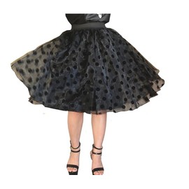 YSJERA Lady's Organza Princess Skirt Bowknot A Line Pleated Midi/Knee Length Tutu Party Skirts (S,Polka Dot Black)