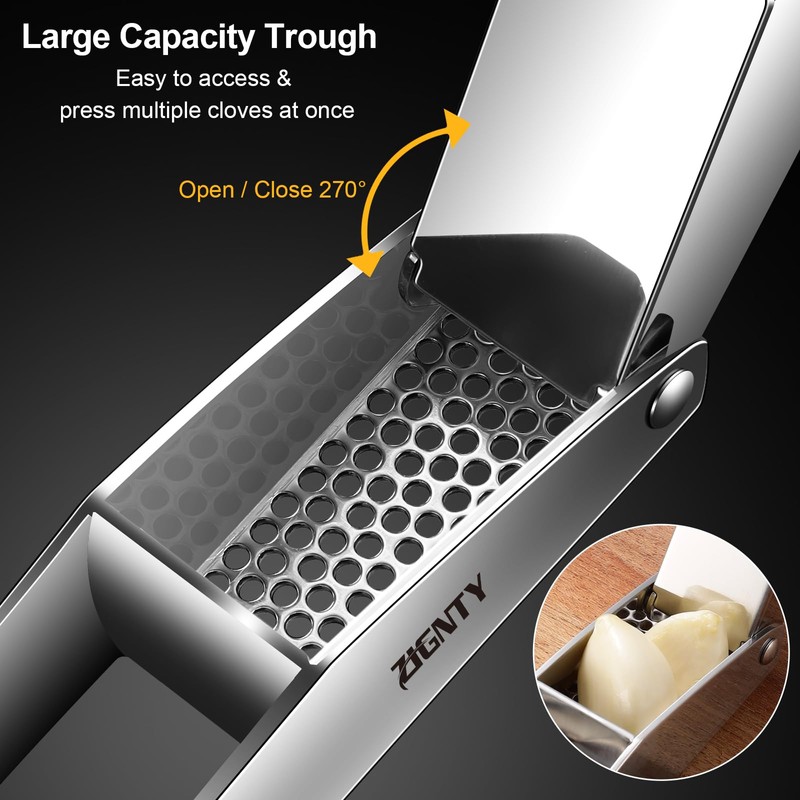 ZIGNTY Garlic Press Stainless Steel，Premium Garlic Mincer Tool，No Need to