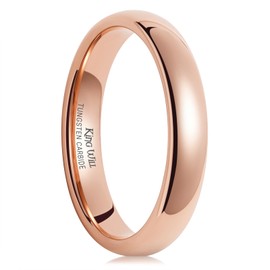 King Will Glory 4mm Rose Gold Plated Polish Comfort Fit Domed Tungsten Carbide Ring Wedding Band 10