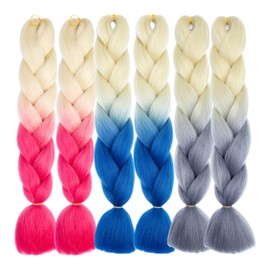 FYRLNA 6 Packs 24 Inch Jumbo Braiding Hair Soft High Temperature Resistance Synthetic Hair Extensions for Women 24 Inch Ombre Jumbo Braiding Hair Twist Crochet Braids Hair(24"(Pack of 6),B48/B49/B50)