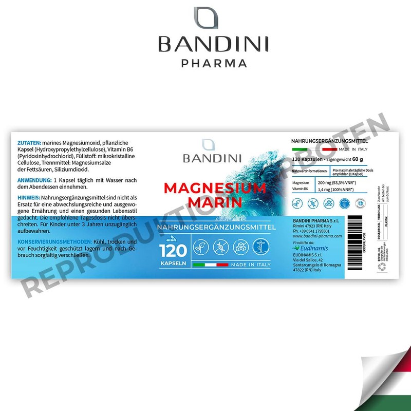 Bandini® Marines Magnesium + Vitamin B6 | 120 Capsules, 200