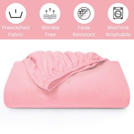 100% Combed Cotton Prewashed Jersey Knit Fitted Sheet only - Snug Fit, Stay in Place - Fits Mattresses Up to 14" Deep Pocket - Ultra Soft, Wrinkle & Fade Free - Comfy Fitted Sheet King Pink