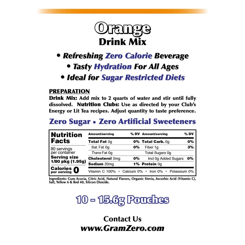 GramZero Orange, Sugar Free Drink Mix, Pitcher Pack, Great For