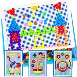 Lemical 380 PCS Creative Jigsaw Puzzle Mushroom Nails Pegboard Mosaic Kit Develop Intelligence Educational DIY Building Block Brick Toy for Kids -Upgraded Version