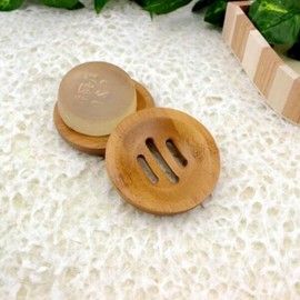 AKOAK Round Shape Natural Bamboo Wood Soap Dish Storage Holder for Shower,Counter,Sink,Bathroom - 1 Count