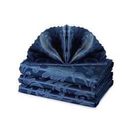 HommxJF 4 Pieces Wave Scroll Damask Jacquard Satin Napkins Deep Sea Blue Cloth Napkins 17 x 17 inch,Water Resistant Spillproof Dinner Napkins for Restaurant Weddings Party Dinner Decoration