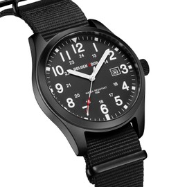GOLDEN HOUR Men's Nylon Slip-Thru Strap Watch with Military Time Easy Read Dial Glowing Hands in Black