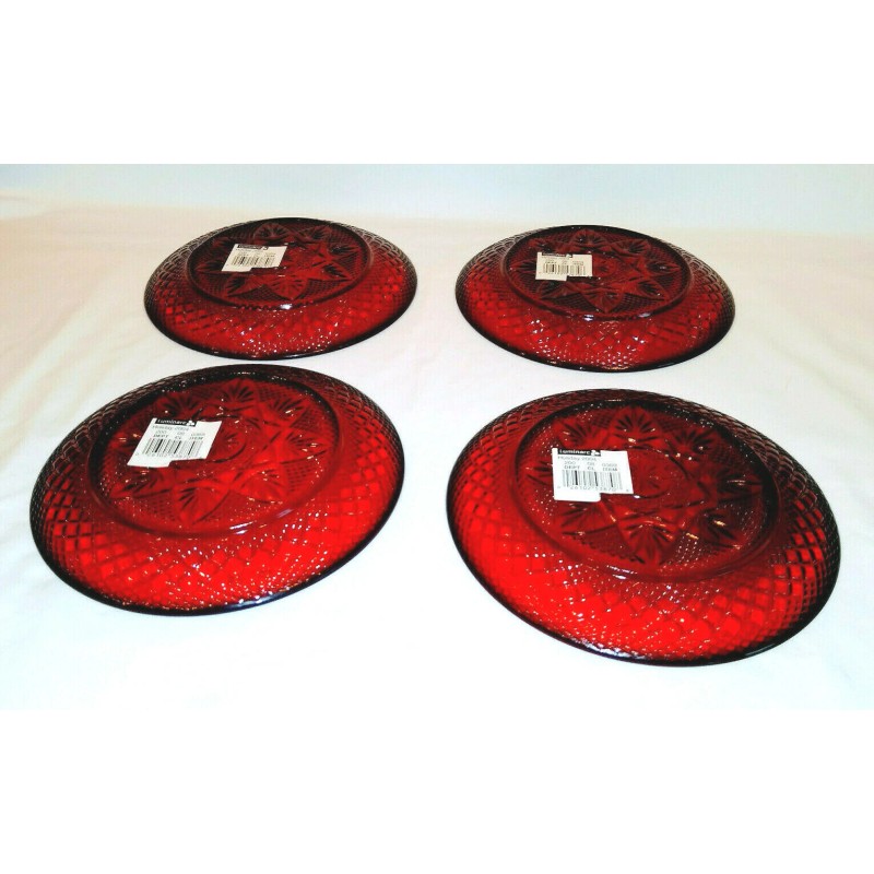 Luminarc 2004 Holiday Plates Set of 4 Red Glass 8"