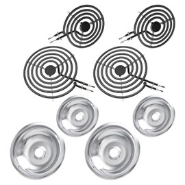 COZZIVITA MP22YA Electric Stove Burner Element Replacement Set & W10290350 W10290353 4 Pack Silver Drip Pans - Perfectly Fit Whirlpool Electric Range Stove Top