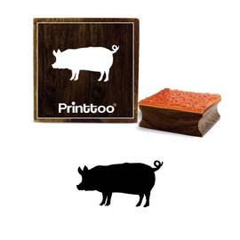 Printtoo Scrap-Booking Pig Design Diary Card Square Brown Wooden Rubber Stamp-2 x 2 Inches