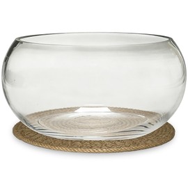 12" Large Round Glass Lotus Bowl Planter with Rattan Mat
