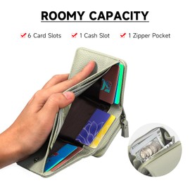 RNIEGA RFID-Blocking Mini Leather Wallet for Women, Multifunctional Women's Purse with 6 Card Slots, Cash Slot, Zip Coin Pocket, Faux Leather, Beige