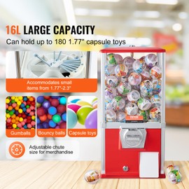VEVOR Gumball Machine for Kids, 21" Height Home Vending Machine, PS Bouncy Balls Dispenser, Hold 180 Capsule Toys, Rectangle Bubble Gum Machine for Game Stores, Coin Operated Gumball Bank, Red