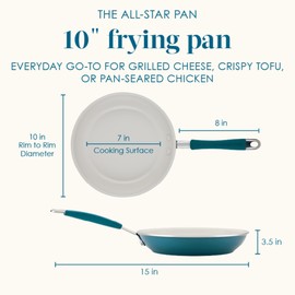 Rachael Ray Cucina Ceramic Nonstick Frying Pans/Skillet Set, Dishwasher Safe, 8.5 inch and 10 inch Open Fry Pans - Marine Blue