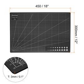 sourcing map A3 Self-Healing Cutting Mat 18"x12" Double-Sided Craft Cutting Board for DIY Art Work Sewing Cutting, Black