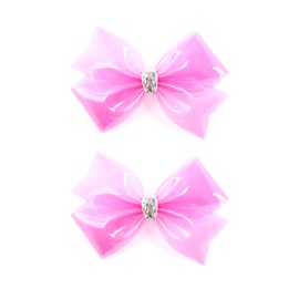 Waterproof Jelly Hair Bows Clips - Rose Red PVC Summer Swim Pool Bow Clips Fun Transparent Hair Accessories for Girls Toddler Infants Kids Teens Children (Purple Red-Silver Ring)