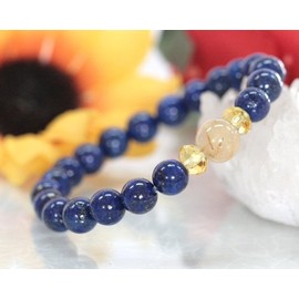 [Happiness Stone] Lapis Lazuli Gold Rutile Citrine Bracelet Natural Stone Power Stone Accessory, Crystal, Lapis Lazuli