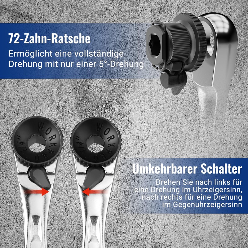 WORKPRO Mini-Ratschen-Set, 1/4" Umschaltknarre, 72-Zahn Ratschengriff, Ratschenschlüsselsatz, mit 20 Zubehörteilen,