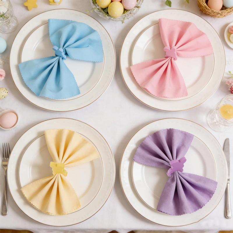 16 Pcs Easter Napkin Rings and Easter Napkins Cloth -Wood
