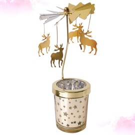 Holibanna Rotating Candlestick Holder Christmas Carousel Spinning Deer Tea Light Holder Table Decoration (Gold)
