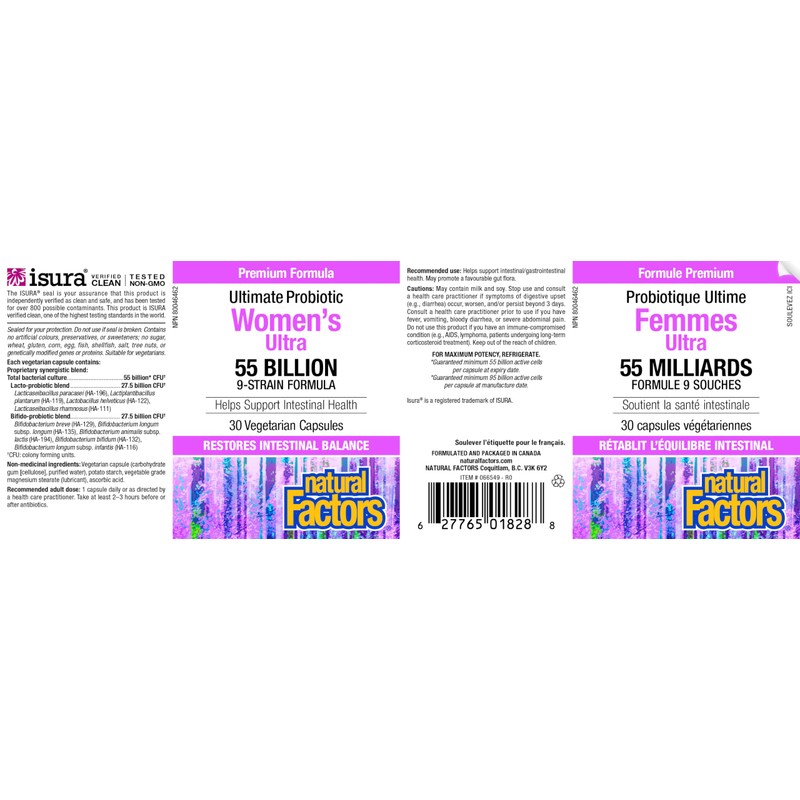 Natural Factors Women's Ultra Probiotic, 55 Billion, 9-Strain Formula, 30