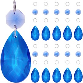 SOFPLATE 1 Box 12 Pack 38mm Crystal Chandelier Prisms Blue Teardrop Crystal Chandelier Pendants Octagon Links Jump Rings Glass Prism Suncatcher for Christmas Wedding Party Decor Chandeliers Hanging