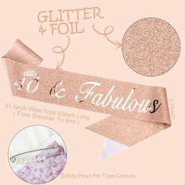 TOBATOBA 40th Birthday Decorations - Rose Gold Sash & Tiara Set, Perfect for Fabulous Women's Birthday Parties