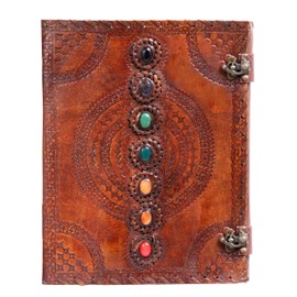 Hell Blues Leather Large Journal Rustic Ruled Notebook 13 x 10 inches Diary Seven Chakra Medieval 7-Stone Embossed Handmade Writing Lined Notepad (200 Pages)