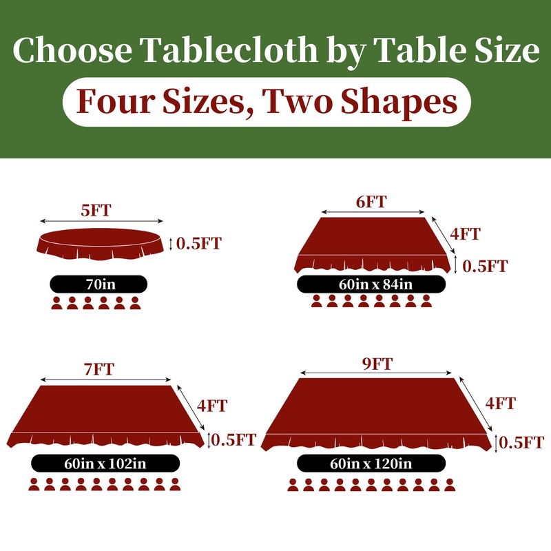 Red Round Tablecloth 70" (Seat 4-6), Reusable Table Cloth for