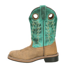 Smoky Children's Kid's Jesse Brown Distress and Turquoise Leather Western Cowboy Boot
