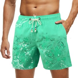Wantonfy Men's Swim Trunks Swimming Shorts Beach Shorts Waterproof Quick Dry Surfing Trunks Boardshorts Beach Pants Light Green
