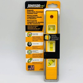 Johnson 4500M Torpedo Level Aluminum 9-in 3 Vial Magnetic Base Heavy Duty