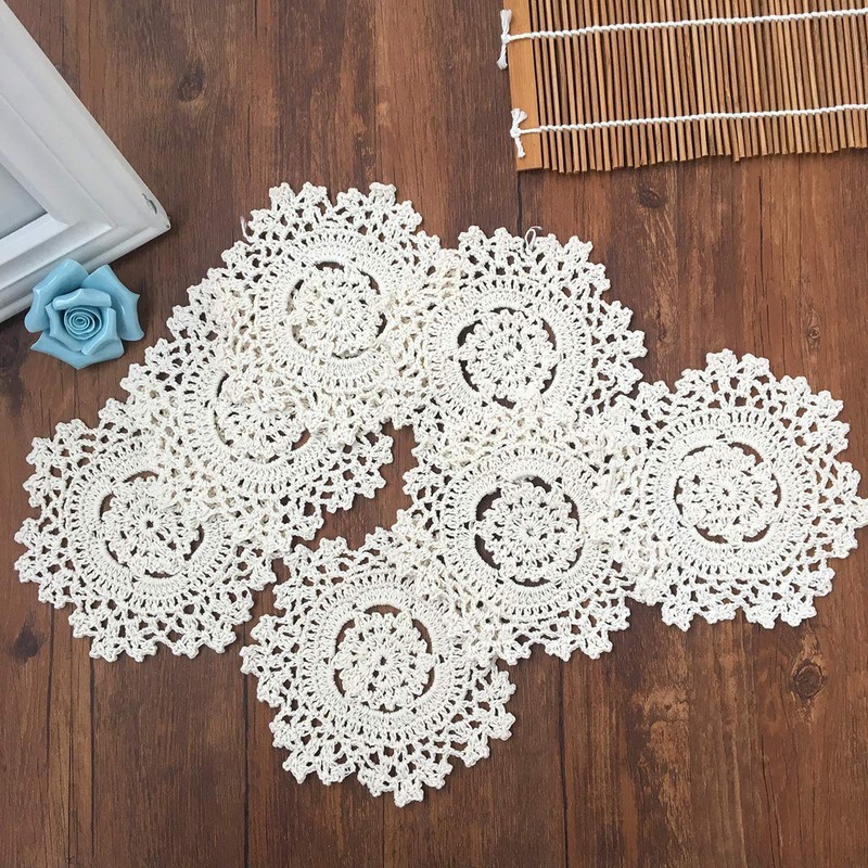 4 PCS Beige 5 Inch Round 100% HANDMADE Crochet Lace