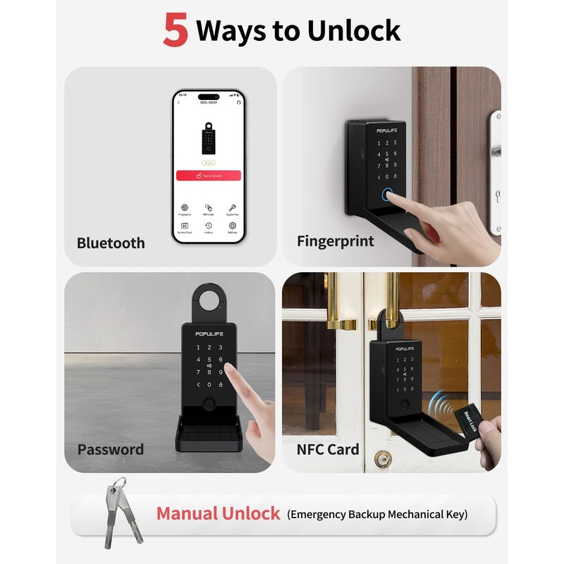 Smart Fingerprint Lock Box for Keys with Code, Wireless Remote