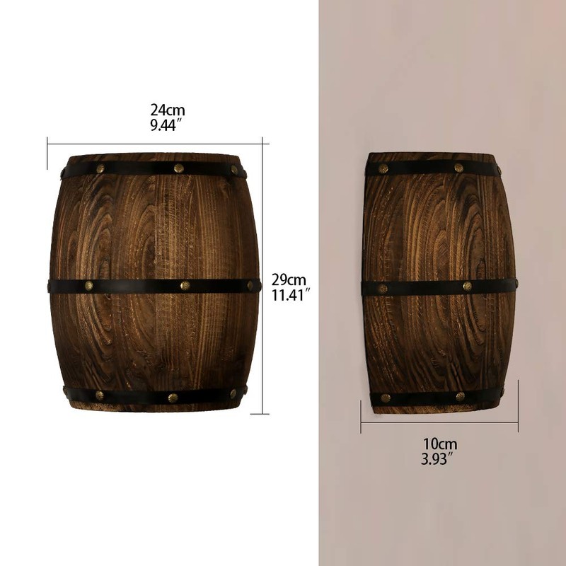 Newrays Antique Wood Wine Barrel Wall Sconce Lighting Fixture Up