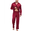SWOMOG Mens Silk Satin Pajamas Set Long Sleeve Sleepwear Button-Down